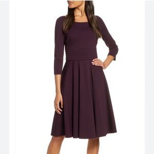 Harper Rose Pleated Waist Fit & Flare Ponte‎ Dress Dark Plum Purple 18